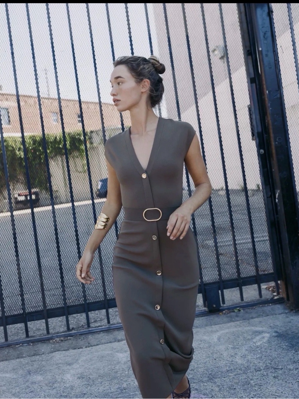 ZARA ! BELTED STRETCH MIDI SIZE SMALL COLOR MID KHAKI REF 5584/204 - Picture 5 of 6